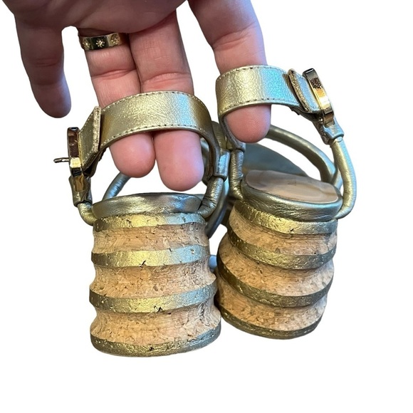 Paloma Barcelo Celia metallic platinum cork heels sandals Made in Spain - Picture 8 of 9